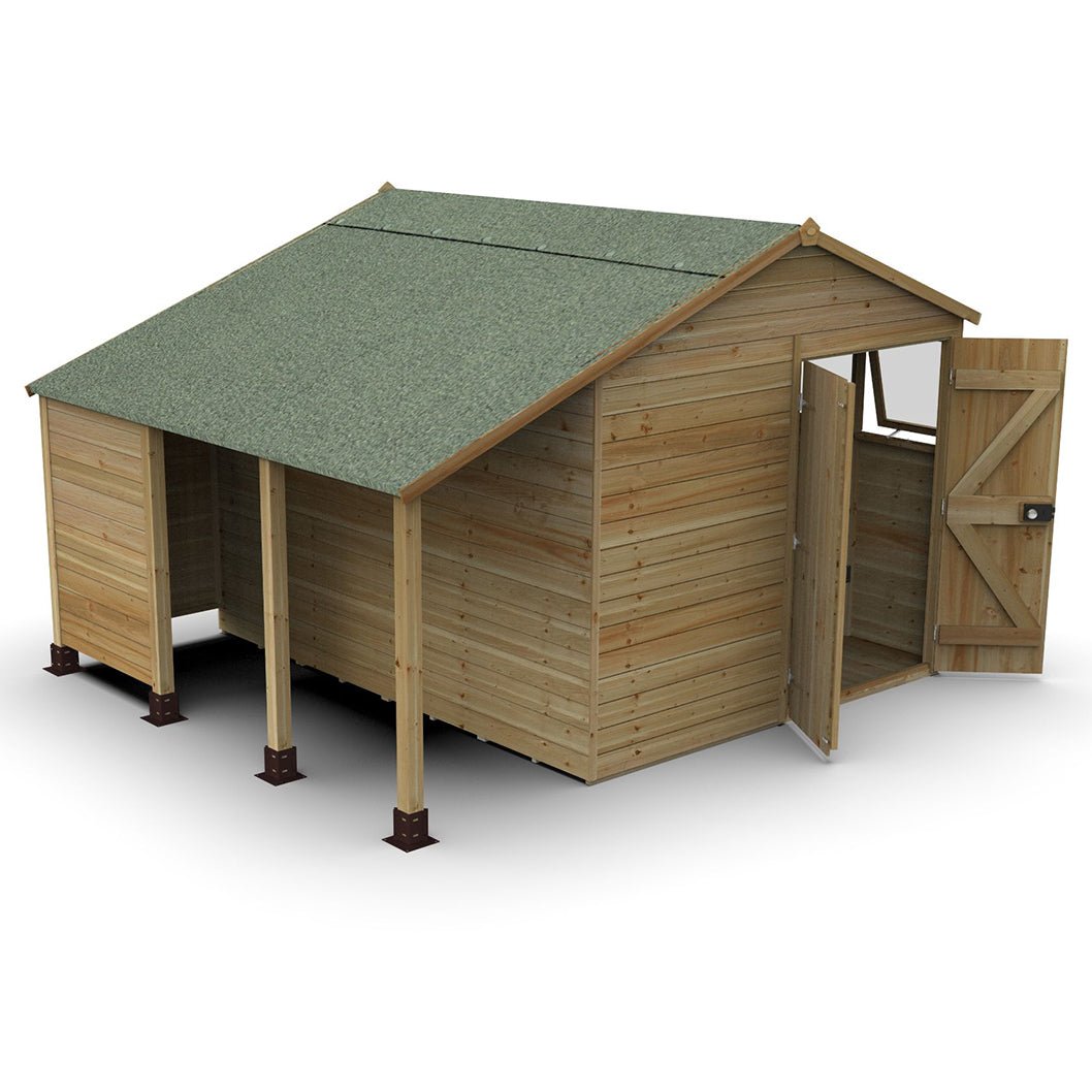 Forest Timberdale 8x10 Apex Shed - Double Door - 4 Windows - 1 Opening - With Lean-To - JJ Building Materials