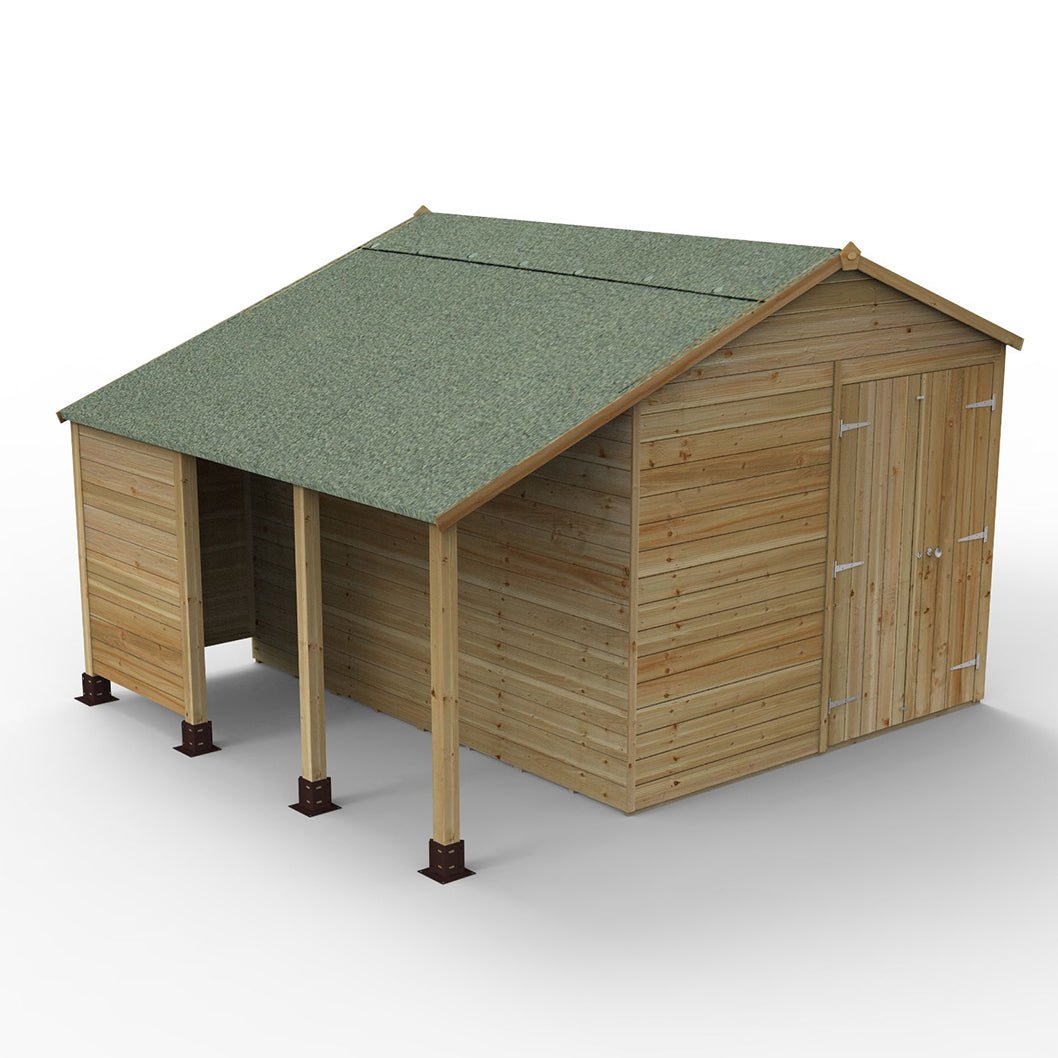 Forest Timberdale 8x10 Apex Shed - Double Door - 4 Windows - 1 Opening - With Lean-To - JJ Building Materials