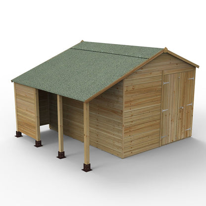 Forest Timberdale 8x10 Apex Shed - Double Door - 4 Windows - 1 Opening - With Lean-To - JJ Building Materials