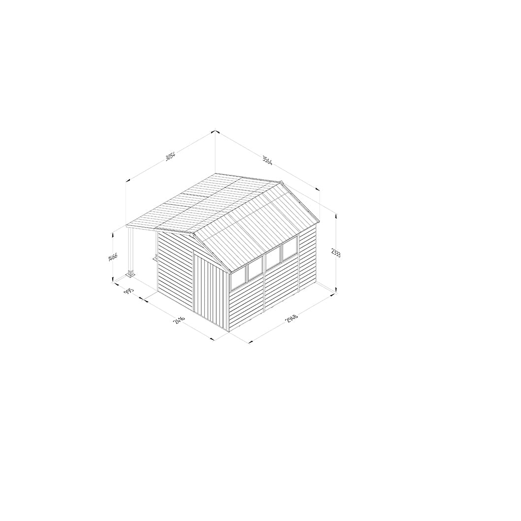 Forest Timberdale 8x10 Apex Shed - Double Door - 4 Windows - 1 Opening - With Lean-To - JJ Building Materials