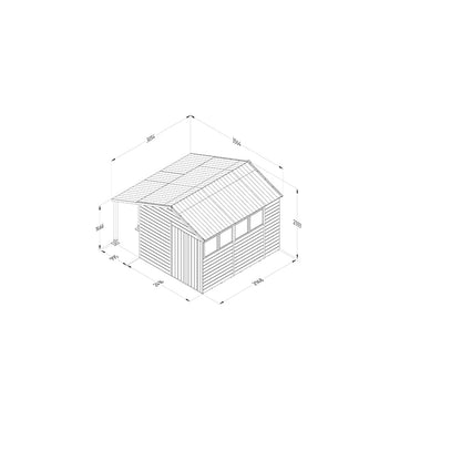 Forest Timberdale 8x10 Apex Shed - Double Door - 4 Windows - 1 Opening - With Lean-To - JJ Building Materials