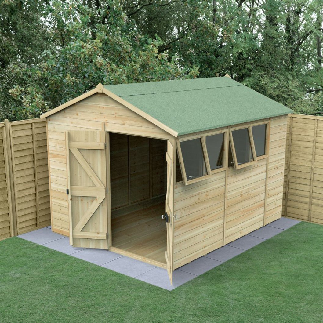 Forest Timberdale 8x10 Apex Shed - Double Door - 4 Windows - 2 Opening - JJ Building Materials