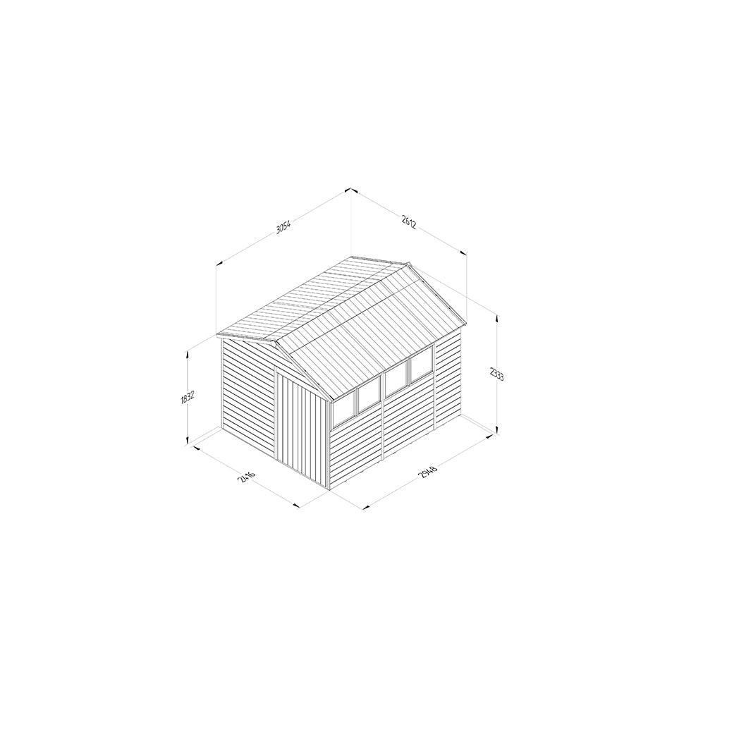 Forest Timberdale 8x10 Apex Shed - Double Door - 4 Windows - 2 Opening - JJ Building Materials