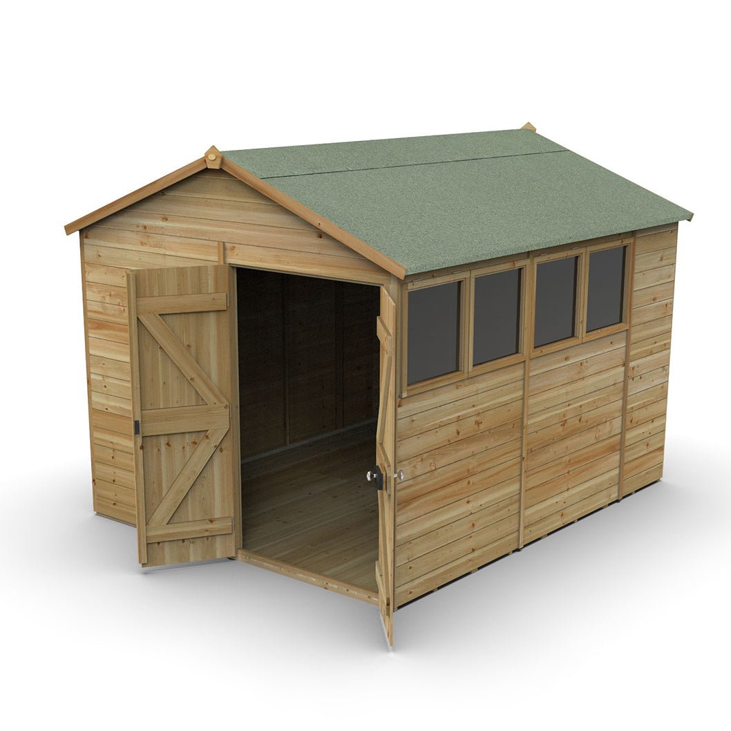 Forest Timberdale 8x10 Apex Shed - Double Door - 4 Windows - 2 Opening - JJ Building Materials