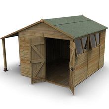 Forest Timberdale 8x10 Apex Shed - Double Door - 4 Windows - 2 Opening - With Lean-To - JJ Building Materials