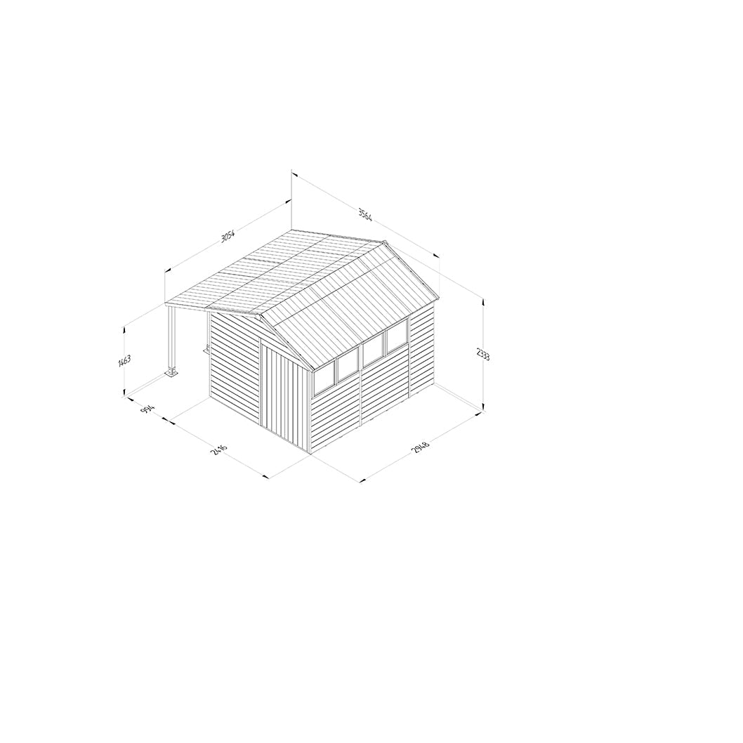 Forest Timberdale 8x10 Apex Shed - Double Door - 4 Windows - 2 Opening - With Lean-To - JJ Building Materials