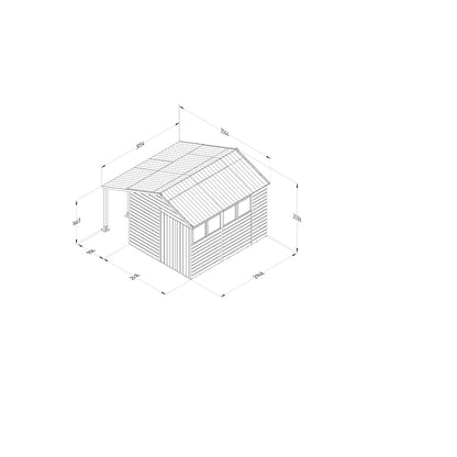 Forest Timberdale 8x10 Apex Shed - Double Door - 4 Windows - 2 Opening - With Lean-To - JJ Building Materials