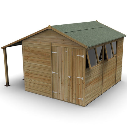Forest Timberdale 8x10 Apex Shed - Double Door - 4 Windows - 2 Opening - With Lean-To - JJ Building Materials