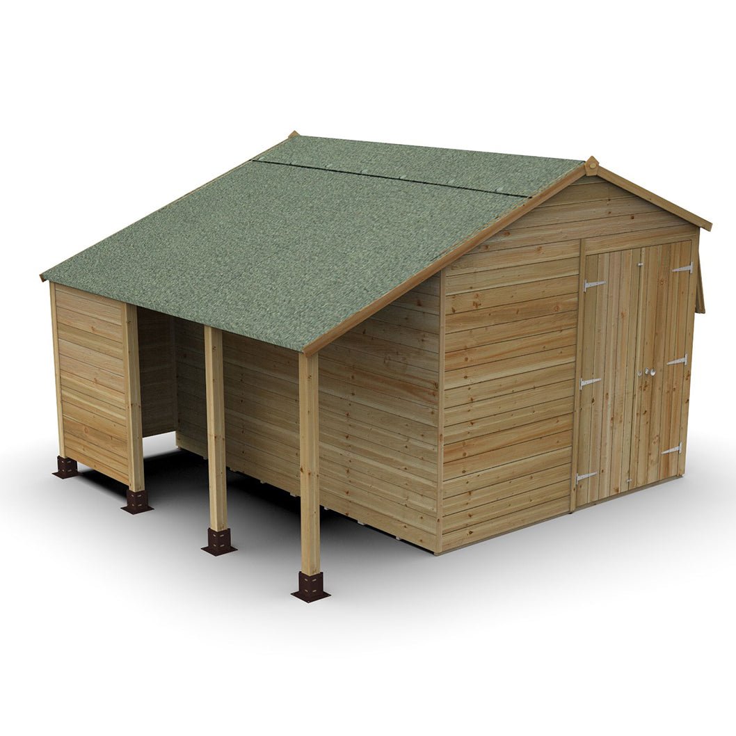 Forest Timberdale 8x10 Apex Shed - Double Door - 4 Windows - 2 Opening - With Lean-To - JJ Building Materials