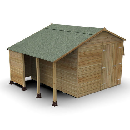 Forest Timberdale 8x10 Apex Shed - Double Door - 4 Windows - 2 Opening - With Lean-To - JJ Building Materials