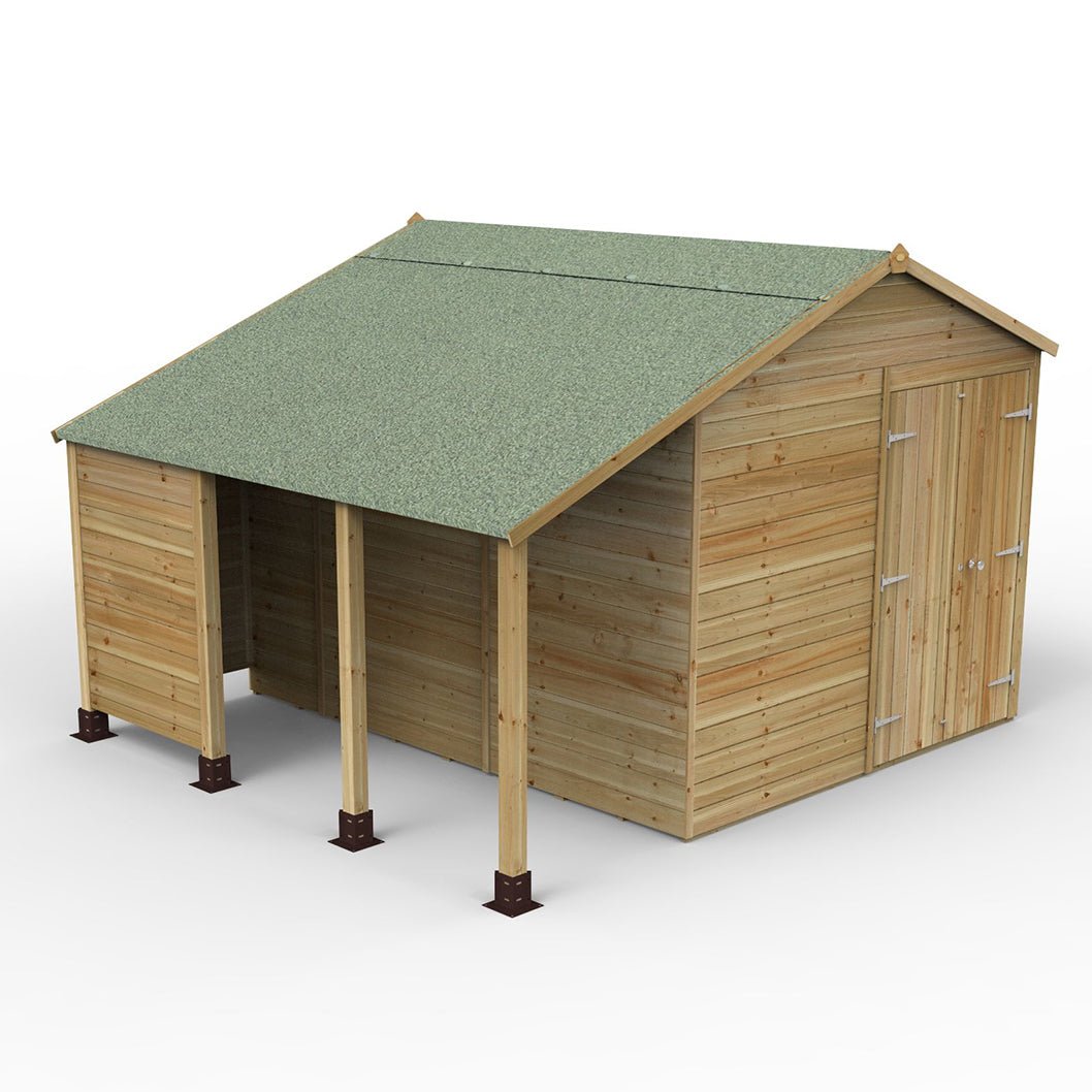 Forest Timberdale 8x10 Apex Shed - Double Door - No Windows - With Lean-To - JJ Building Materials