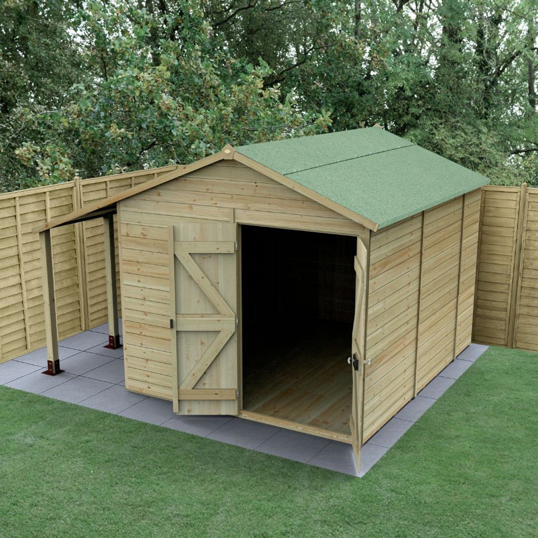 Forest Timberdale 8x10 Apex Shed - Double Door - No Windows - With Lean-To - JJ Building Materials