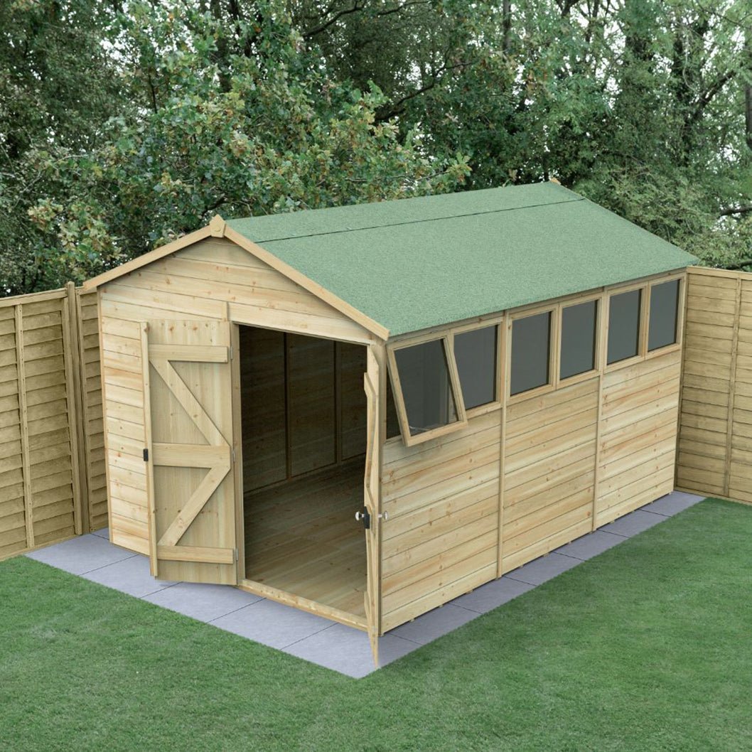 Forest Timberdale 8x12 Apex Shed - Double Door - 6 Windows - 1 Opening - JJ Building Materials