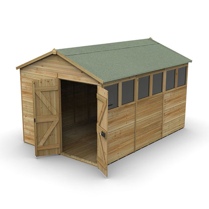 Forest Timberdale 8x12 Apex Shed - Double Door - 6 Windows - 1 Opening - JJ Building Materials