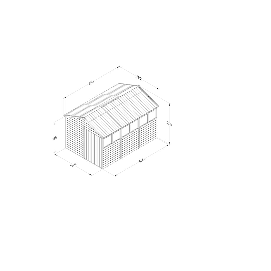 Forest Timberdale 8x12 Apex Shed - Double Door - 6 Windows - 1 Opening - JJ Building Materials