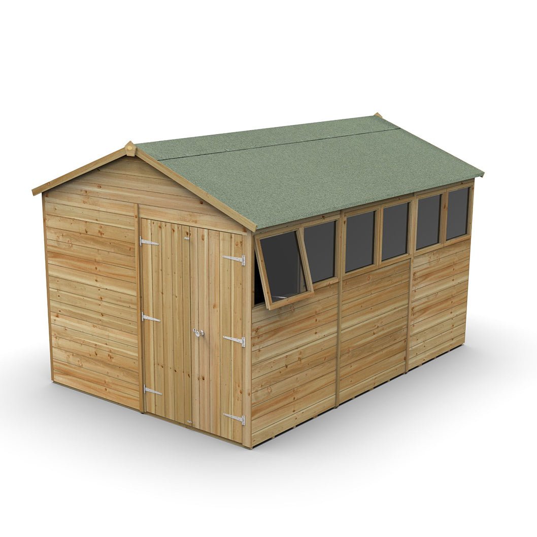 Forest Timberdale 8x12 Apex Shed - Double Door - 6 Windows - 1 Opening - JJ Building Materials