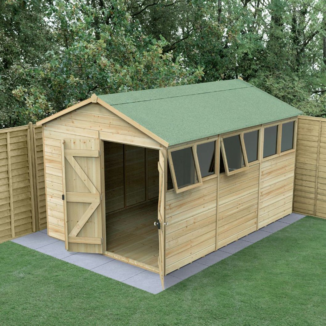 Forest Timberdale 8x12 Apex Shed - Double Door - 6 Windows - 2 Opening - JJ Building Materials