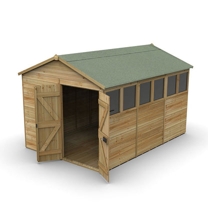 Forest Timberdale 8x12 Apex Shed - Double Door - 6 Windows - 2 Opening - JJ Building Materials