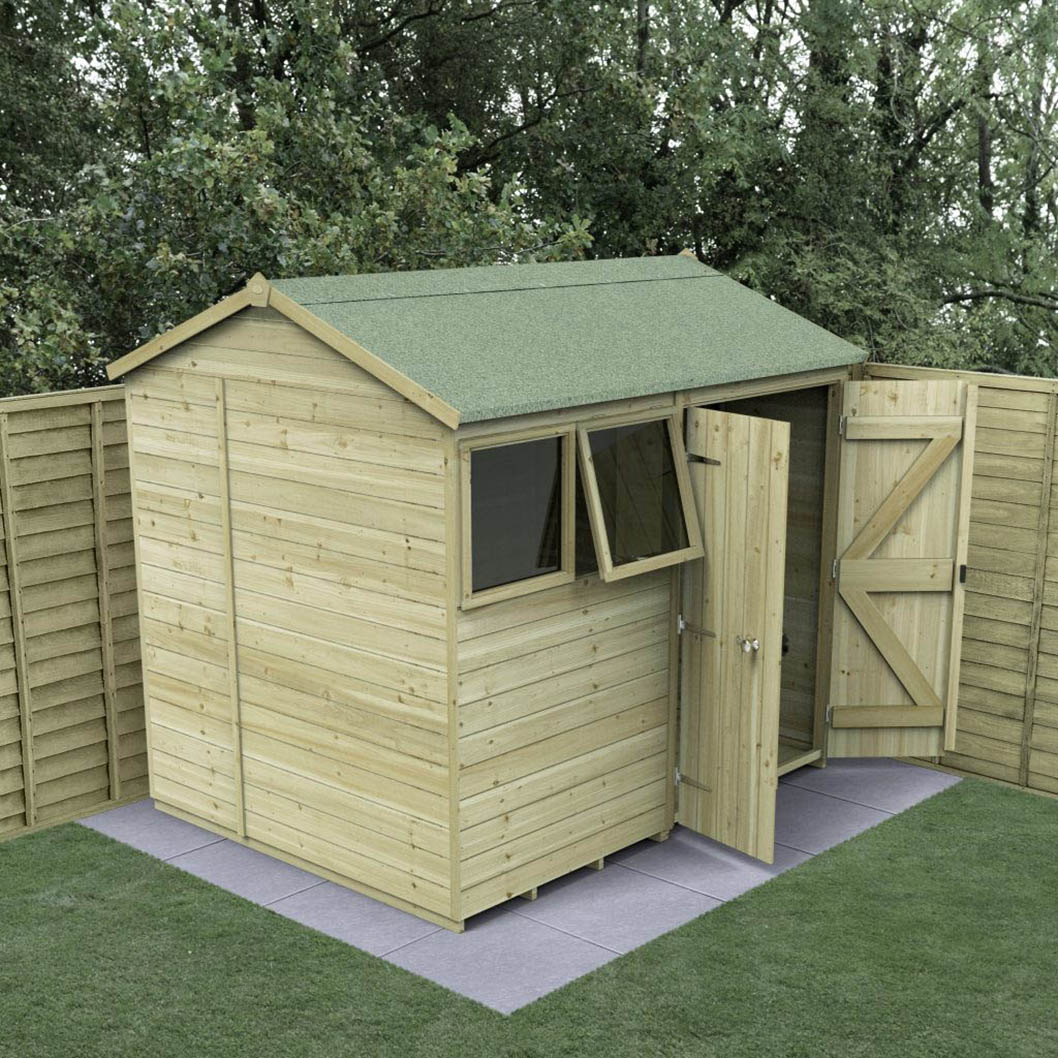 Forest Timberdale 8x6 Reverse Apex Shed - Double Door - 2 Window - 1 Opening - JJ Building Materials