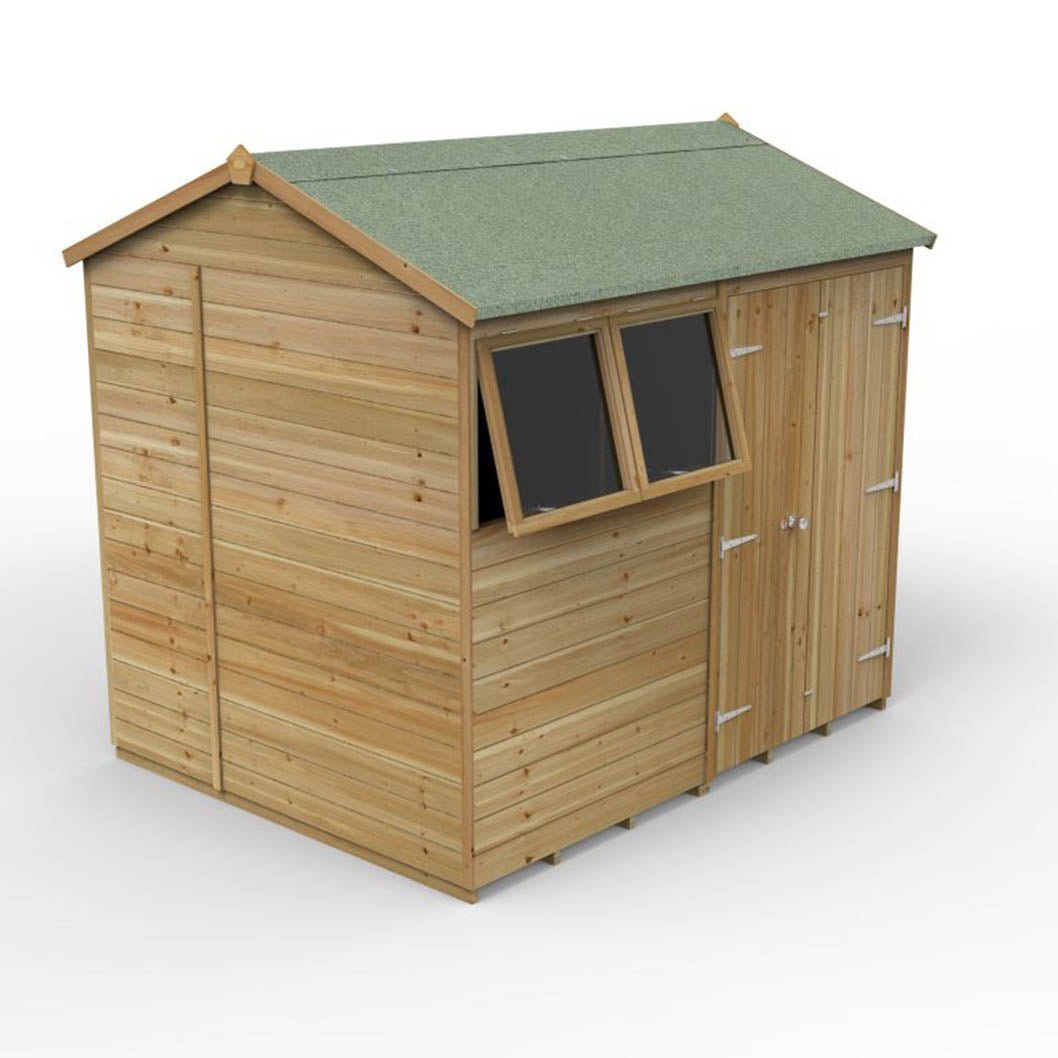 Forest Timberdale 8x6 Reverse Apex Shed - Double Door - 2 Window - 2 Opening - JJ Building Materials