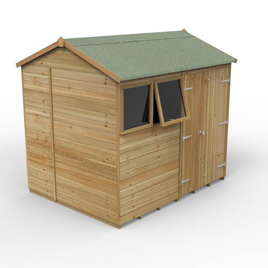 Forest Timberdale 8x6 Reverse Apex Shed - Double Door - 2 Window - 2 Opening - JJ Building Materials