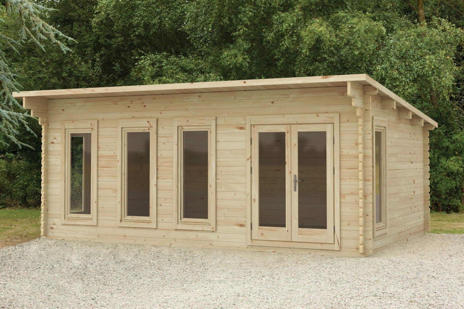 Forest Wolverley 6.0m x 4.0m Log Cabin - Pent Roof, Double Glazed with Polyester Felt - JJ Building Materials