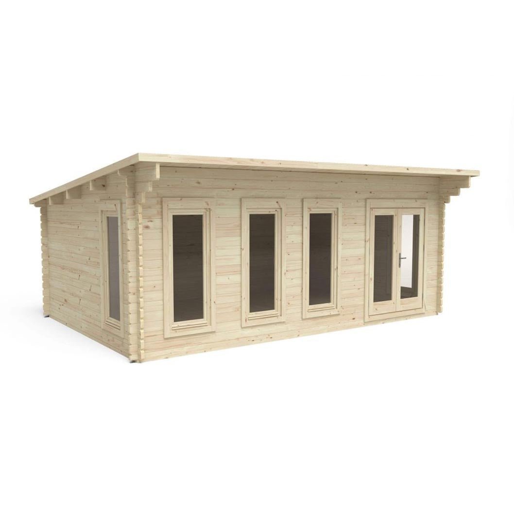 Forest Wolverley 6.0m x 4.0m Log Cabin - Pent Roof, Double Glazed with Polyester Felt - JJ Building Materials