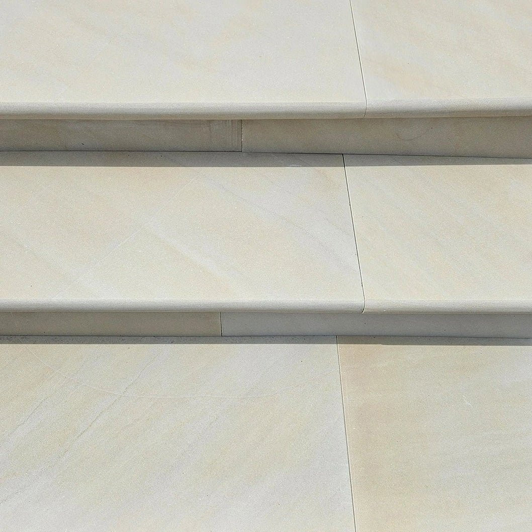 Fossil Sawn 40mm Sandstone - Bullnose Coping Stones - Sawn & Honed - 600×300mm - JJ Building Materials