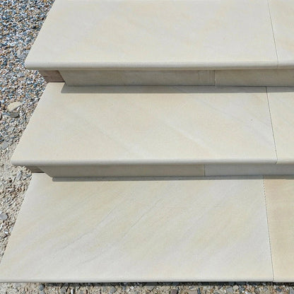 Fossil Sawn 40mm Sandstone - Bullnose Coping Stones - Sawn & Honed - 600×300mm - JJ Building Materials