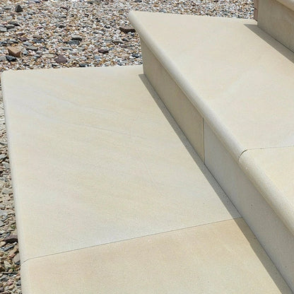 Fossil Sawn 40mm Sandstone - Bullnose Coping Stones - Sawn & Honed - 600×300mm - JJ Building Materials
