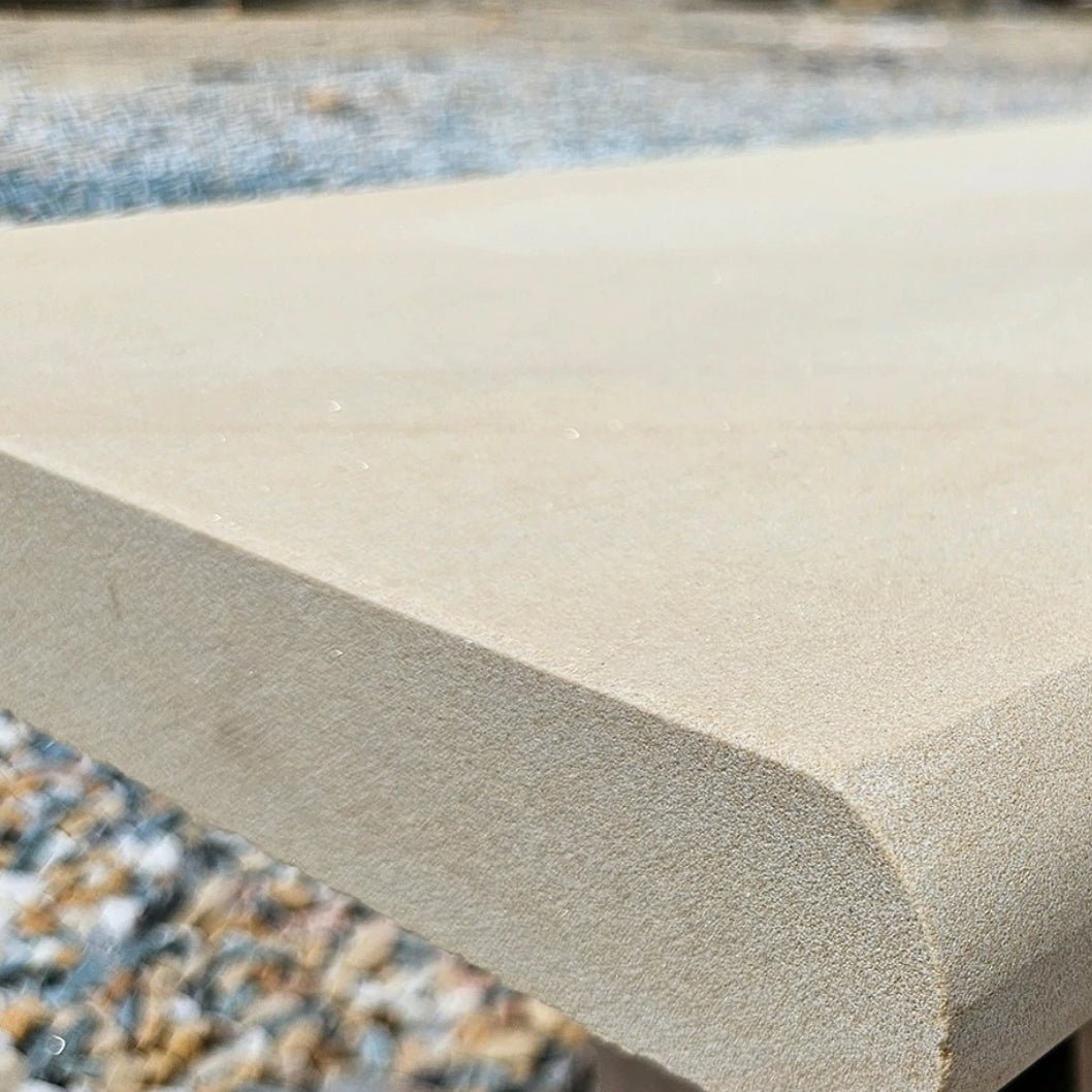 Fossil Sawn 40mm Sandstone - Bullnose Coping Stones - Sawn & Honed - 600×300mm - JJ Building Materials