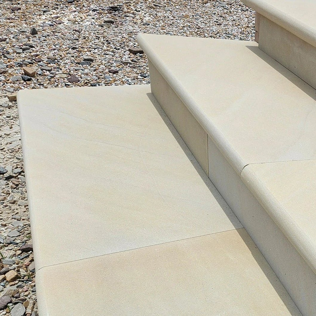 Fossil Sawn 40mm Sandstone - Bullnose Coping Stones - Sawn & Honed - 600×300mm - JJ Building Materials