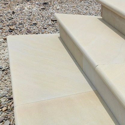 Fossil Sawn 40mm Sandstone - Bullnose Coping Stones - Sawn & Honed - 600×300mm - JJ Building Materials