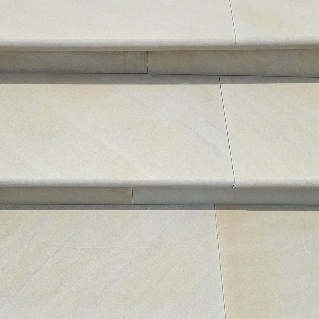 Fossil Sawn 40mm Sandstone - Bullnose Coping Stones - Sawn & Honed - 600×300mm - JJ Building Materials