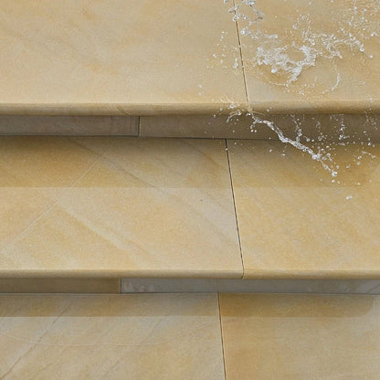 Fossil Sawn 40mm Sandstone - Bullnose Step Corners - Sawn & Honed - 400×400mm - JJ Building Materials