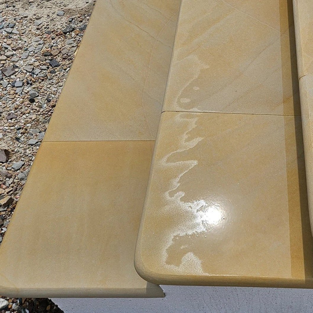Fossil Sawn 40mm Sandstone - Bullnose Step Corners - Sawn & Honed - 400×400mm - JJ Building Materials