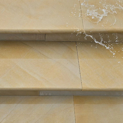 Fossil Sawn 40mm Sandstone - Bullnose Step Corners - Sawn & Honed - 400×400mm - JJ Building Materials