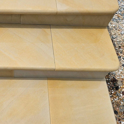 Fossil Sawn 40mm Sandstone - Bullnose Step Corners - Sawn & Honed - 400×400mm - JJ Building Materials