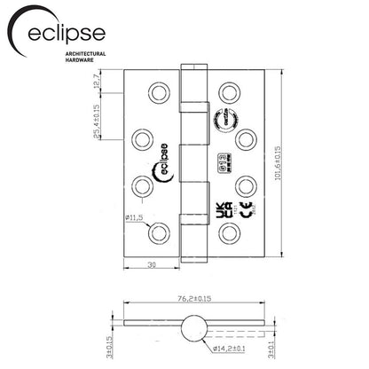 Frisco Eclipse 102x76x3mm Ball Bearing Hinge G316 Grade 13 - JJ Building Materials