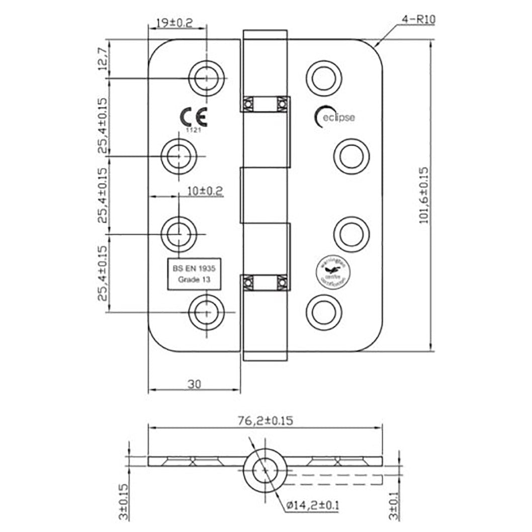 Frisco Eclipse 102x76x3mm Ball Bearing Hinge G316 Grade 13 - JJ Building Materials
