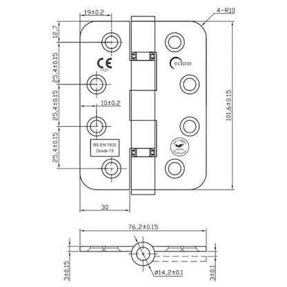 Frisco Eclipse 102x76x3mm Ball Bearing Hinge G316 Grade 13 - JJ Building Materials