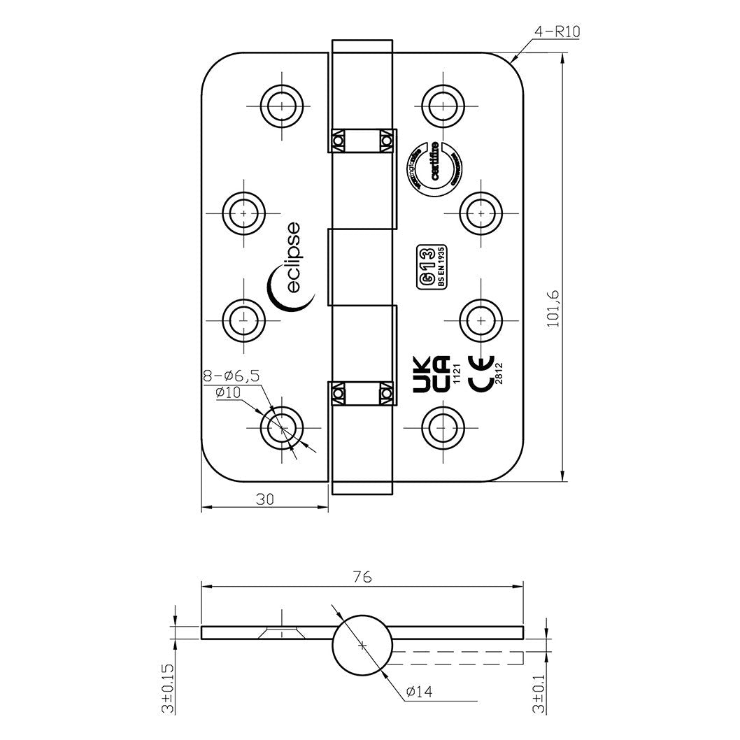 Frisco Eclipse 102x76x3mm Ball Bearing Hinge Radius Grade 13 - JJ Building Materials
