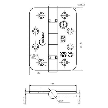 Frisco Eclipse 102x76x3mm Ball Bearing Hinge Radius Grade 13 - JJ Building Materials