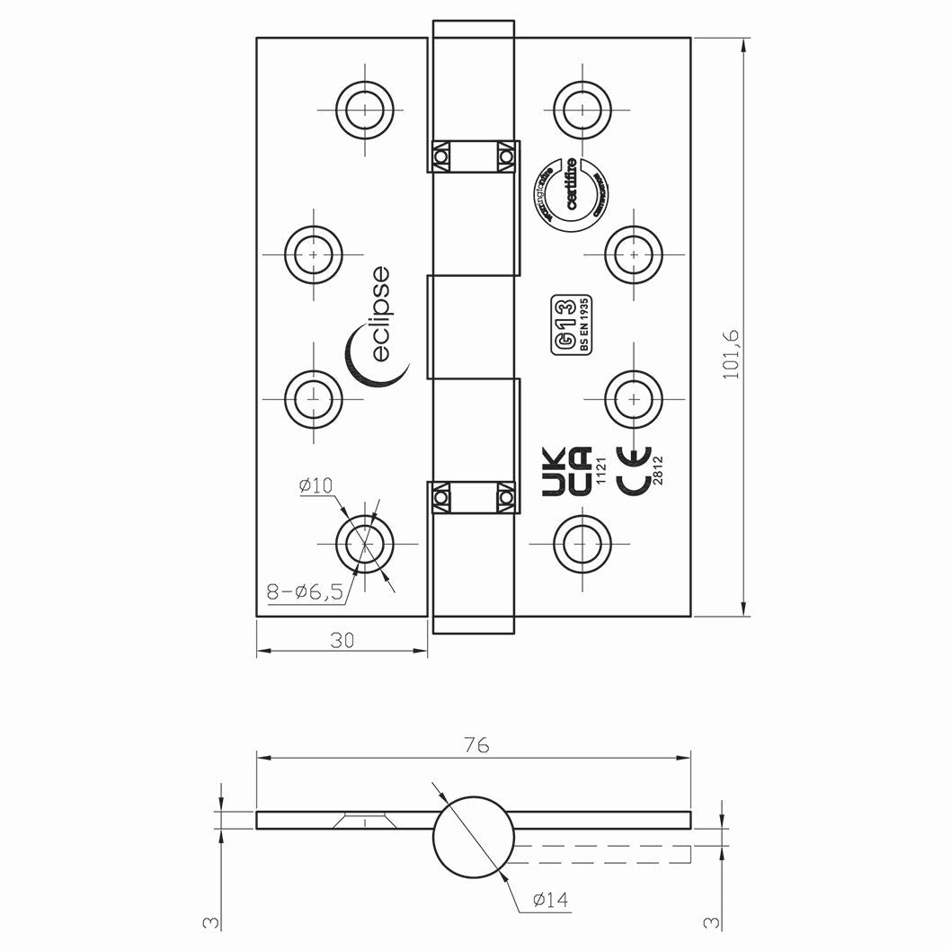 Frisco Eclipse 102x76x3mm Grade 13 Ball Bearing Hinge - JJ Building Materials