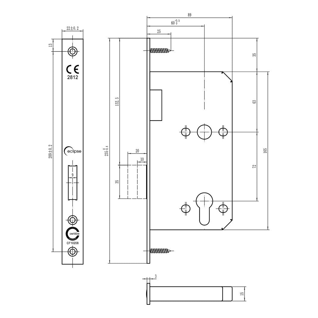 Frisco Eclipse Din Euro Deadlock Square 60mm - JJ Building Materials