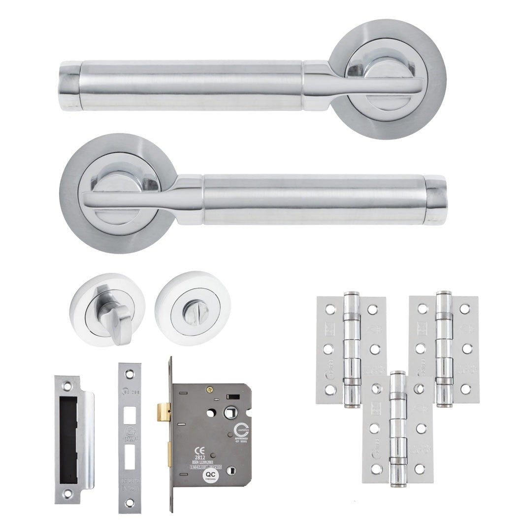 Frisco Eclipse Elettra Freestyle Bathroom Pack c/w 76mm Lock 3no 76x51mm Hinges - JJ Building Materials