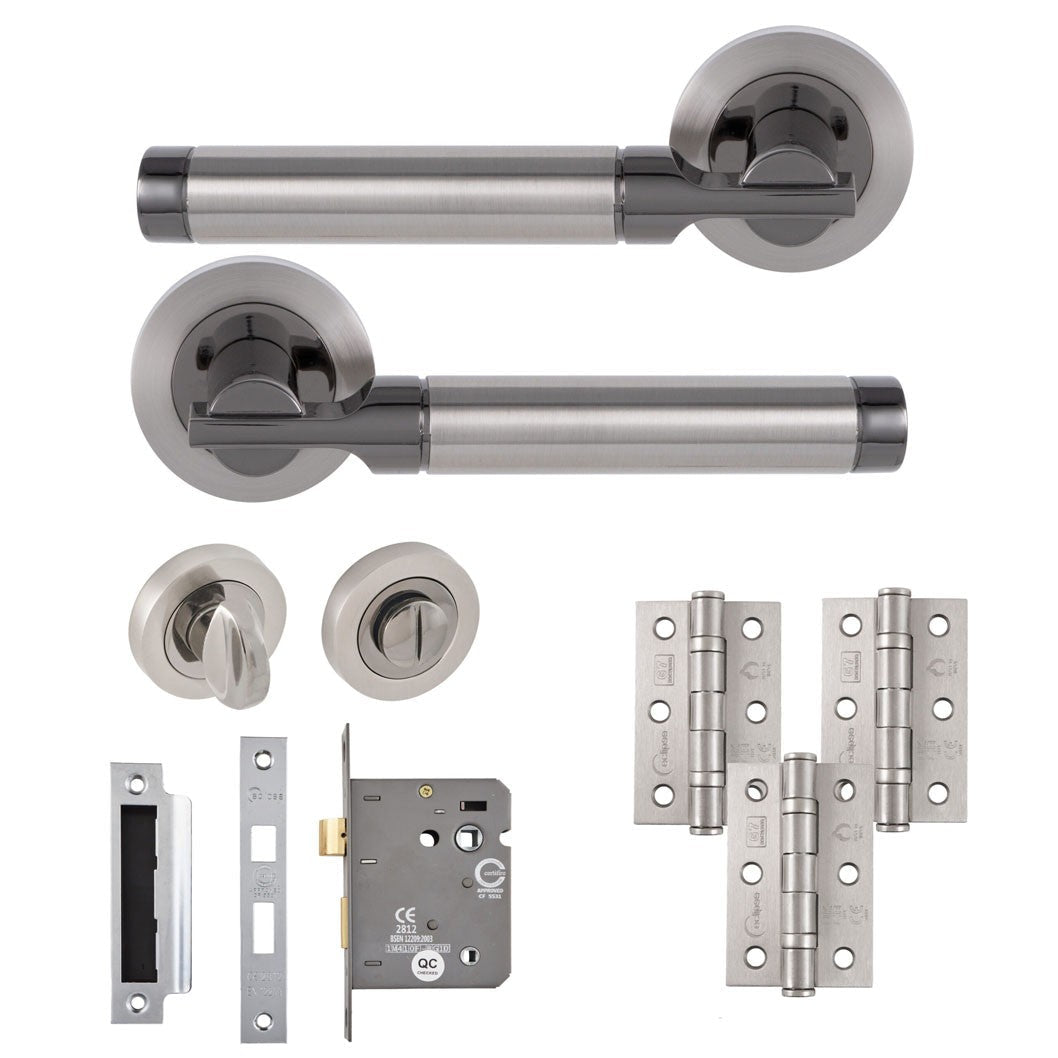 Frisco Eclipse Elettra Freestyle Bathroom Pack c/w 76mm Lock 3no 76x51mm Hinges - JJ Building Materials