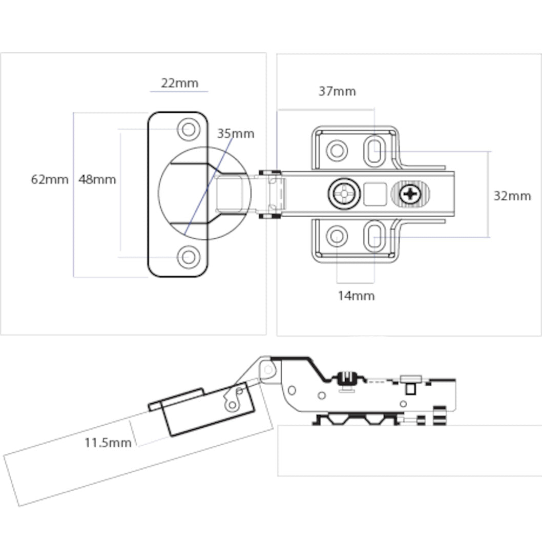 Frisco Eclipse Half Overlay 35mm Clip on Cabinet Hinge (Soft Close) (Pair) - JJ Building Materials