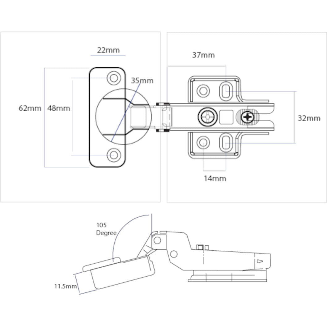 Frisco Eclipse Half Overlay 35mm Slide on Cabinet Hinge (Pair) - JJ Building Materials