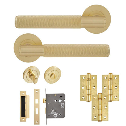 Frisco Eclipse Knurled Insignia Bathroom Pack c/w 76mm Lock 3no 76x51mm Hinges - JJ Building Materials